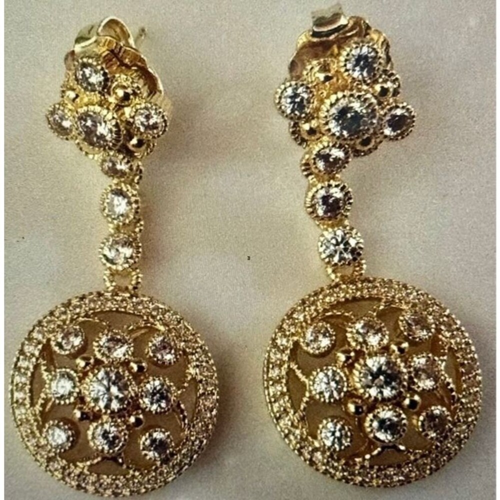 Judith Ripka 14K Plated/Sterling Silver CZ Gold Clad Pierced Drop Earrings